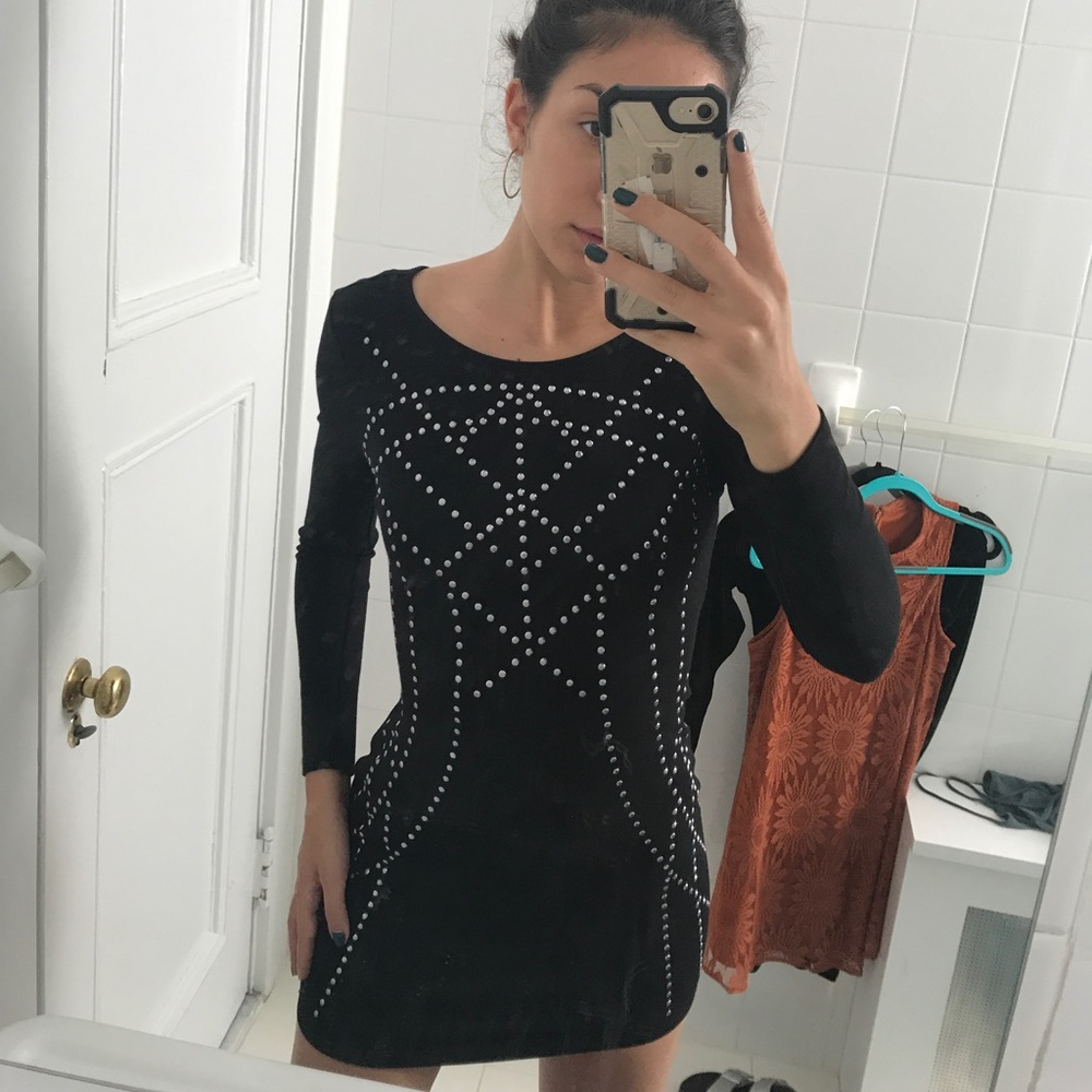 STUDDED TIGHT BLACK DRESS